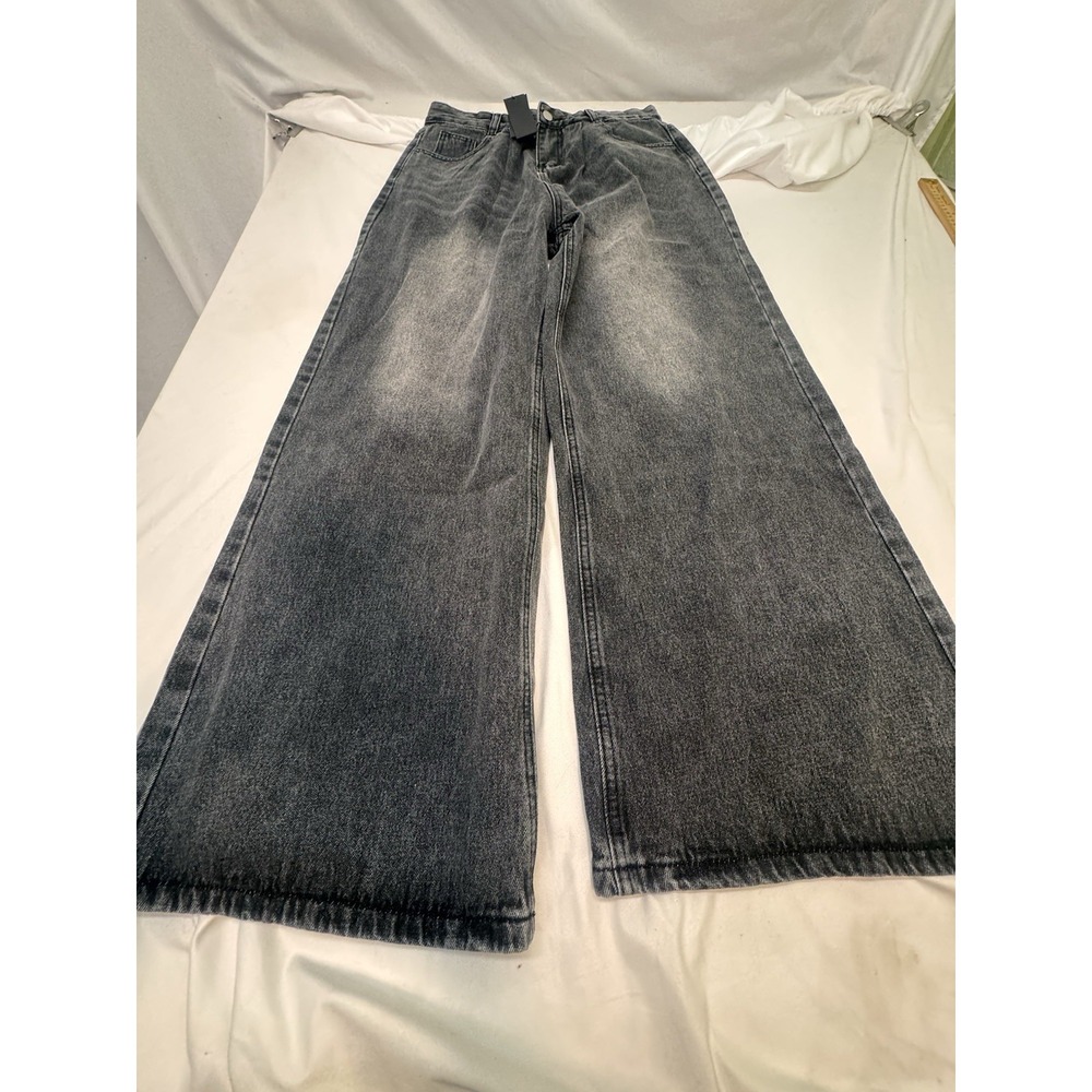 REALTAKAI NO. 7002 WASHED BLACK WIDE STRAIGHT DENIM JEANS - Size L